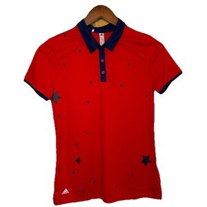 Adidas Golf Girls Short Sleeve Printed Polo Shirt Red FT8304 Size L (13-14y)